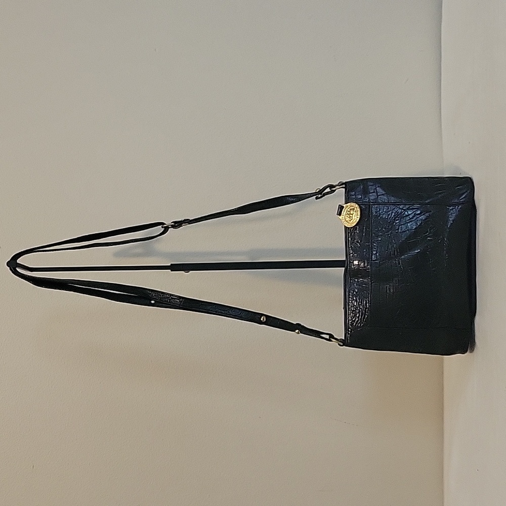 Small Brahmin Black Croc Embossed Leather Crossbody Shoulder Bag